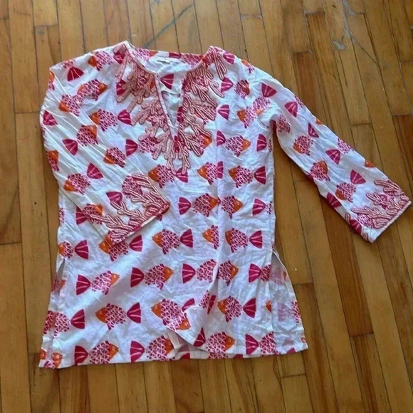 barbara gerwit Tops - Barbara  Gerwit fish beaded coral tunic